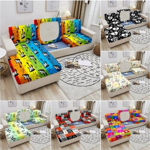 Music Note Sofa Cushion Cover For Living Room Music Themed Elastic Couch Seat Slipcover Furniture Protector 1/2/3/4 Seater
