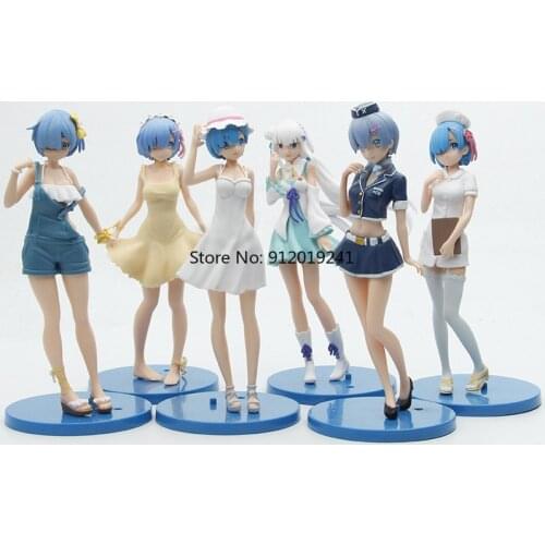 6pcs/set 17cm Anime Rem Re:Life In A Different World From Zero Ram White Dress PVC Anime Action Figure Maid Girl Model Toys Gift
