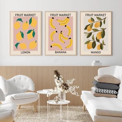 Fruit Stickers Cherry Lemon Pear Banana Orange Vintage Posters And Prints Art Canvas Painting Wall Pictures Home Decor