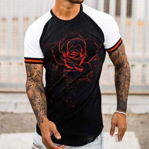 Fashion Summer New Mens T-shirt Rose 3D Print Colorblock Short Sleeve Loose Tops Oversize T Shirt Men Tee Streetwear