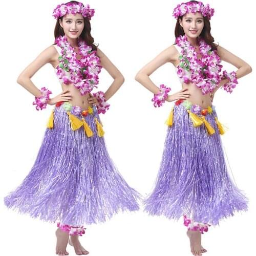 1 Set Hula Skirt High Elastic Eye-catching Plastic Fiber Hawaiian Costumes Grass Skirts Set Dress Up Festive&Party Supplies