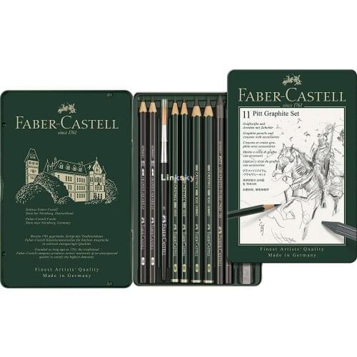 Faber-Castell 11 Piece Pitt Graphite Tin Set,112972,Graphite Drawing Kit for Sketching, Illustration, Portraiture,Figure Drawing
