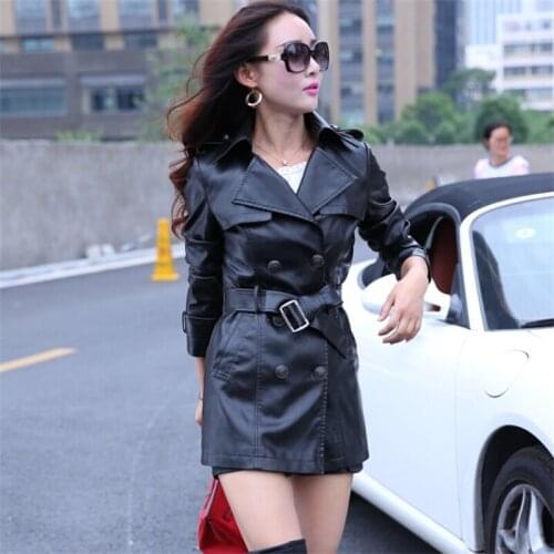 Faux PU Leather Women Coat Warm Autumn Winter Plus Size Oversize PU Leather Long Double-breasted Trench Coats Windbreakers