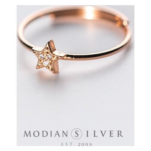 Modian Rose Gold Color Twinkle Zircon Stars Ring for Women Real 925 Sterling Silver Simple Free Size Ring Fashion Jewelry Bijoux