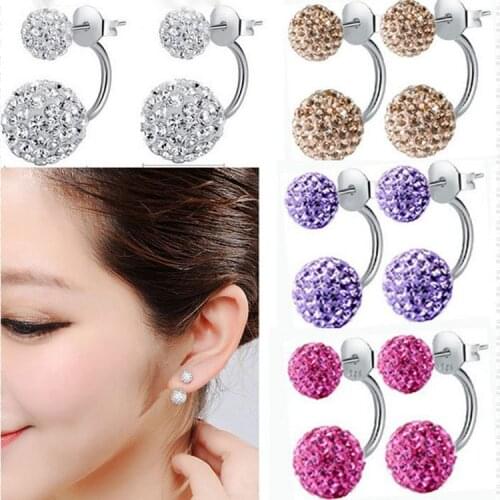 Korean exquisite anti - allergy shambhala fashionable plated crystal ball earrings