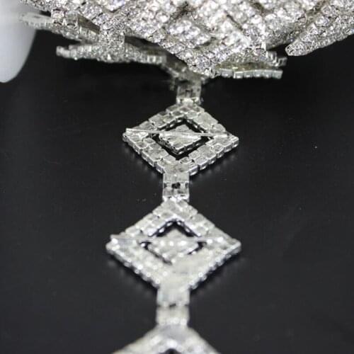 10Yards Bridal Dress Crystal Applique Glass Beaded Trim Handmade Wedding Square Rhinestone Trimming