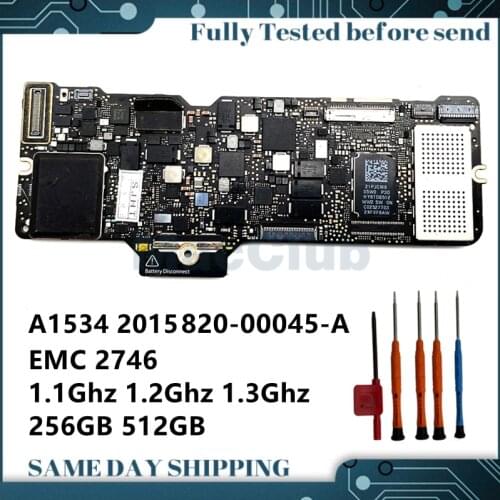 8GB 256GB 512gb SSD 820-00045-A Logic Board For MacBook 12" A1534 2015 Motherboard system board