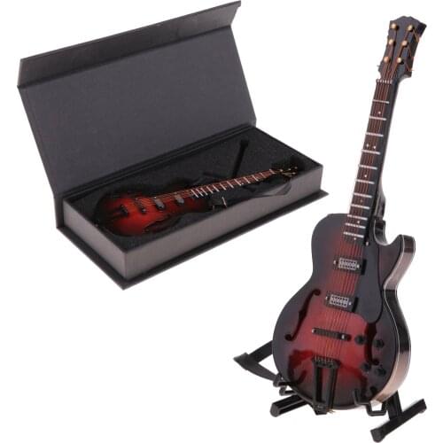 1/8 Brown Wooden Guitar Model Acoustic Guitar with Strap, Stand and Storage Box, Collectible Home Office Desk Display
