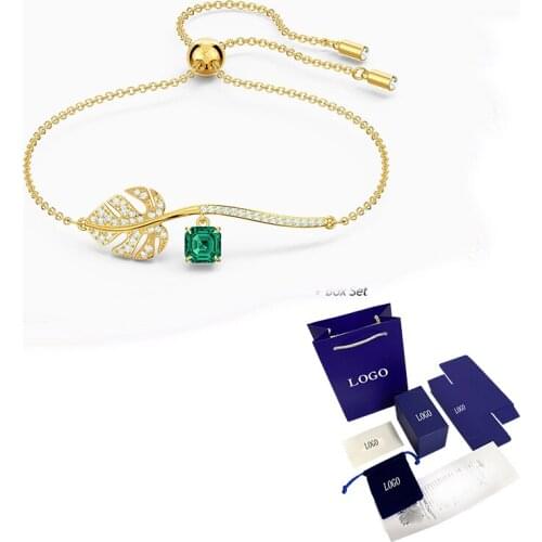 SWA Fashion Jewelry New Tropical Bracelet Tropical Garden Golden Leaf Pattern Exquisite Crystal Female High-End Luxury Jewelry