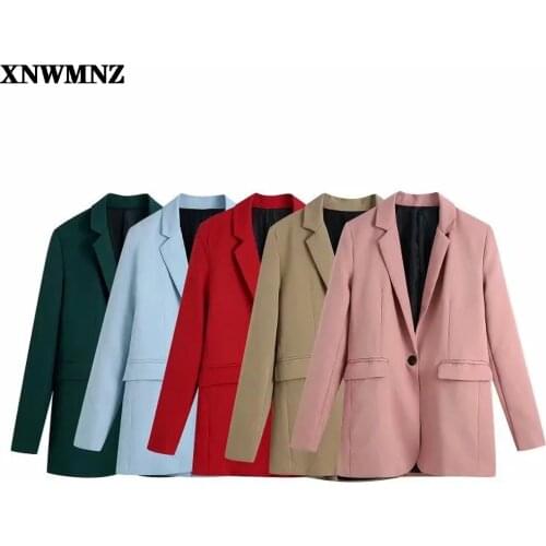 XNWMNZ 2021 new Women Fashion Office Wear Single Button Blazer Coat Vintage Long Sleeve Back Vents Female Outerwear Chic Veste
