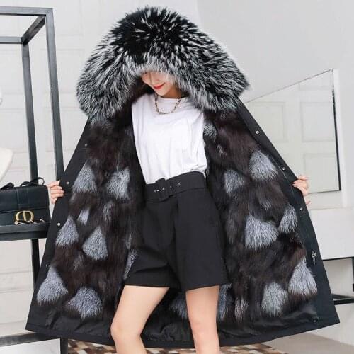 2021 New Women Fox Fur Liner Parkas Winter Hooded Natural Raccoon Fur Hood Coat FemaleThick Warm Jacket Removable