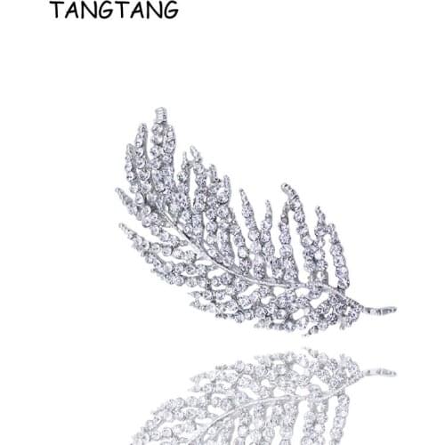 New Lovely Fashion Christmas Tree Brooch Clear & AB Rhinestone Sparkly Jewelry Pins Feather Style Crystal Gift, Item NO.: FB001