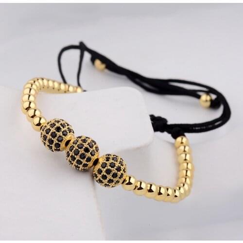 DOUVEI New Gold Diy Design Pave CZ Ball Charm Bracelet Men Women Braided Macrame Copper Beads Jewelry Gift For Men Women