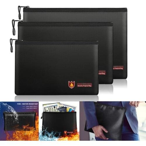 Fireproof Document Bag Waterproof Money Bags Fire Safe Storage Pouch with Zipper Cash File Envelope Holder for Home Office