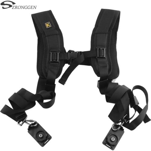 Black Quick Rapid Double Dual Shoulder Sling Belt Adjustment Speed Strap For 2 Digital Camera SLR DSLR Cameras