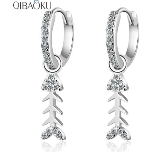 Fish Bone Hoop Earrings Temperament Personality Short Ear Jewelry with Zircon Earring for Women Gold Earrings