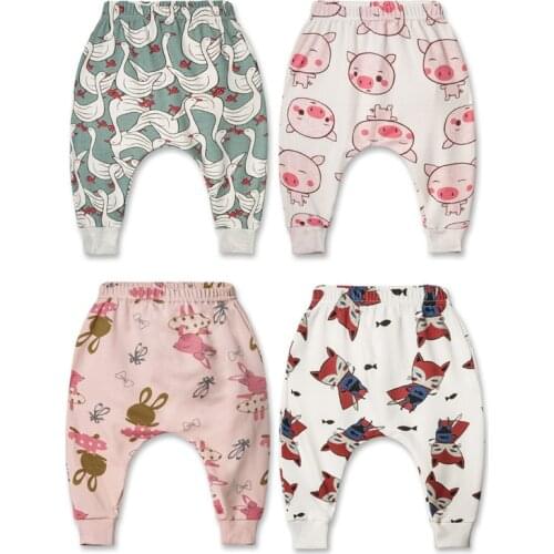 Spring Autumn Cartoon Baby Pants Cotton Worsted Animal Print Newborn Infant Fashion Harem Pants Trousers 0-24M Unisex Baby Gifts