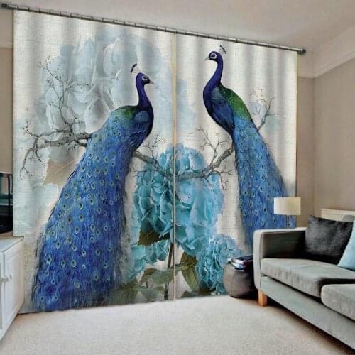 Blue peacock curtains 3D Curtain Luxury Blackout Window Curtain Living Room Blackout curtain