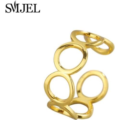 Gold Color Stackable Circle Rings For Women Fashion Beaded Love Heart Smiling Face Opening Rings anillos de plata de ley