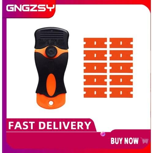 Mini Razor Scraper Glue Squeegee with Extra 10pcs Spare Plastic Blades for Window Vinyl Film Air Bubble Glue Remove Tools K06