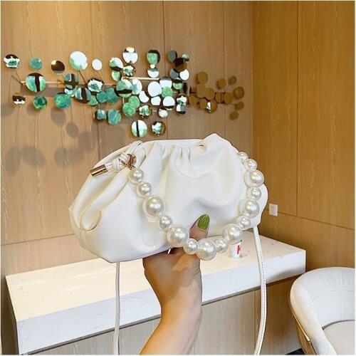 Luxury cute PU Leather shoulder crossbody pearl chain cloud bags girl bags handbags women
