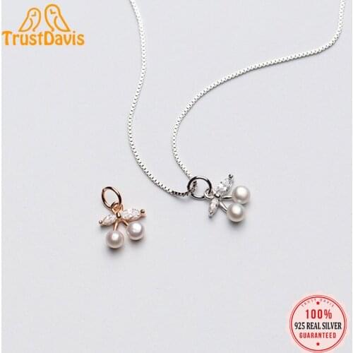 TrustDavis New Real 925 Sterling Silver Fashion Fruit Cherry Charm Pendant Handmade DIY Accessories Fine Jewelry Wholesale DZ449