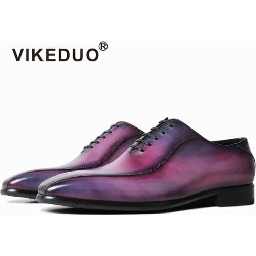 VIKEDUO Luxury Formal Mens Oxford Shoes Genuine Leather Shoe Patina Hot Square Wedding Office Driving Footwear Zapato de Hombre