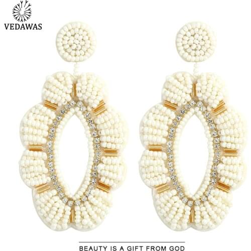 Vedawas Fashion Acrylic Beads Ball Drop Earrings for Women Bohemian Handmade White Geometric Pendant Earrings Wedding Jewelry