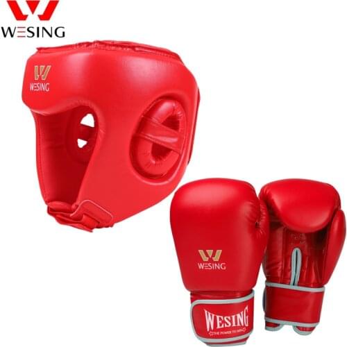 Wesing 10OZ MMA Muay Thai Boxing Gloves Helmet Kickboxing Training Headguard Protection Wushu Equipment