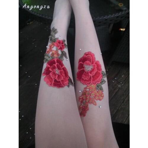 Anyongzu Red Roses Handmade Lace Stones Studs Pearls Scissors Ladies Tights Suitable for 1.5-1.65m women opp bags