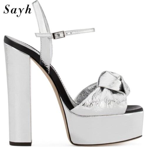 Women Bowknot Platform High Heel Pumps Buckle Stiletto Peep Toe Stiletto Sandals Party Rome Gladiator Sexy Runway Shoes Big Size