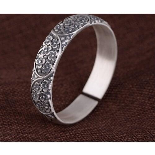 BOCAI S999 sterling silver bangle for women new jewelry woven retro fashion bracelet for men and womens universal Bracelet