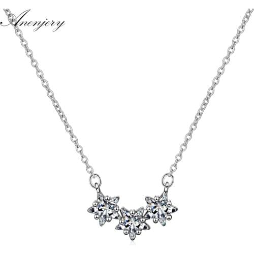 ANENJERY 925 Sterling Silver Clavicle Chain Necklace Zircon Star Pendant Necklace For Women S-N315
