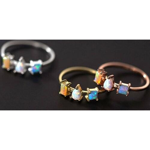925 Sterling Silver Colorful Synthetic Opal Thin Dainty Band Pinkie Ring A3683