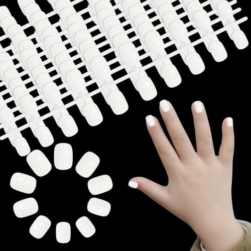 24pcs Fake Nail For Kids Tips Acrylic White DIY Short Full Cover False Artificial Nails for Children Little Girls False Nail Art