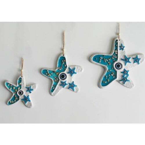 3-Piece Polyester Starfish Wall Ornament Evil Eye With Sea Shell Ornament(Turqouise)