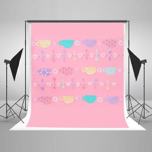 5*6.5ft Pink Photograpy Background for Children Photos Lovely Photography Backdrops with Blue Cup Newborn Vinyl Photo Props