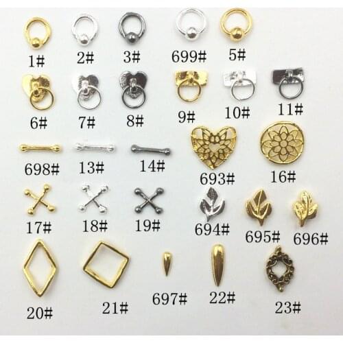 50pcs/Pack JapanKorea Alloy Nail Art Parts Heart Ring Hollow Flower Tips Leaf Loop Metal DIY Accessorie for Phototherapy Sticker