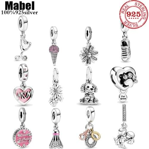 925 Sterling Silver color flower love wine coffee glass Pendant DIY fine beads Fit Original Pandora Charm Bracelet Jewelry