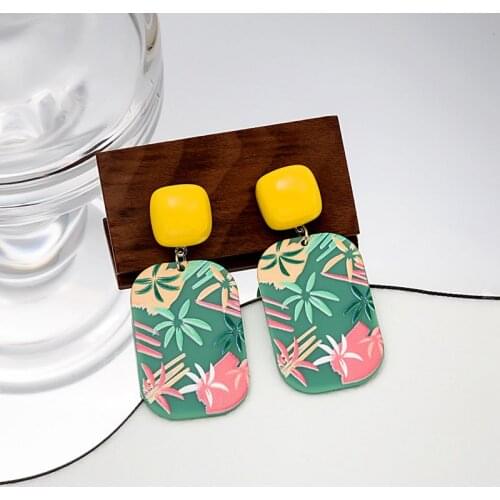 Acrylic Painted Stud Earrings Summer Beach Party Fruit Flowers Plant Earrings Fashion French Style Women Ear Jewelry