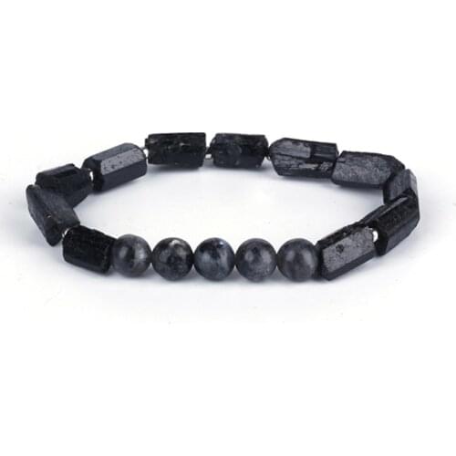 Mineral Rough Black Tourmaline Labradorite Semi Stone Bead Charm Healing Energy Beaded Unisex Bracelet For Women Wedding Gift