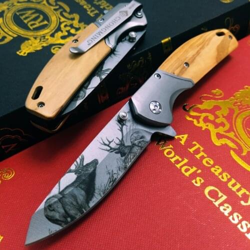 8.0'' Damascus Quick Folding Knife Tactical Pocket Knife Woodle Handle Outdoor Rescue Camping Set Knives Hunting EDC Multi tool