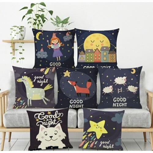 Children Room Decorative Pillow Cushion Covers Funny Cute Good Night Lovely Cartoon Animal Printed Pillowcase Cushions for Sofa