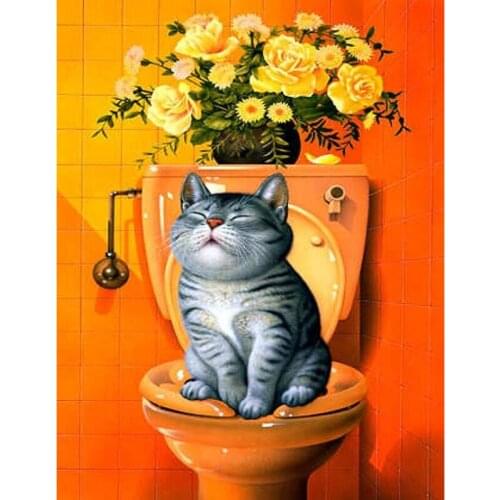 DIY Painting By Numbers Toilet Cat Flower Oil Coloring By Number Wall Art Canvas Picture Hand Painted Room Decoration 40x50cm