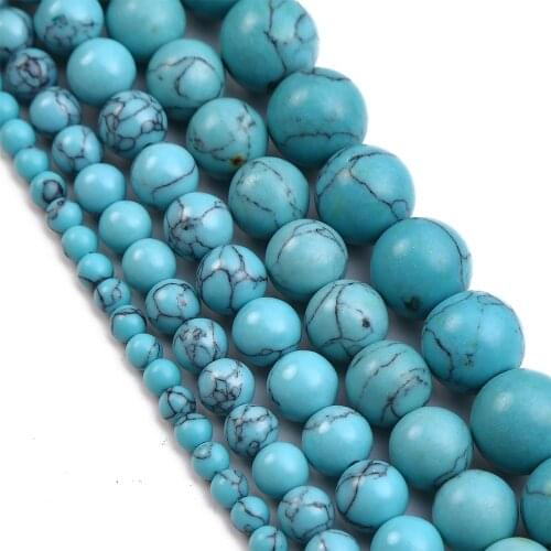 Blue Turquoises Round Loose Stone Beads for Jewelry Making Accessories 4 6 8 10 12mm Necklace Bracelet DIY