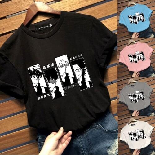Hot Anime My Hero Academia 90s T-shirt Harajuku Todoroki Shoto Kirishima Eijiro Midoriya Izuku Bakugou Katsuki Print T-shirt
