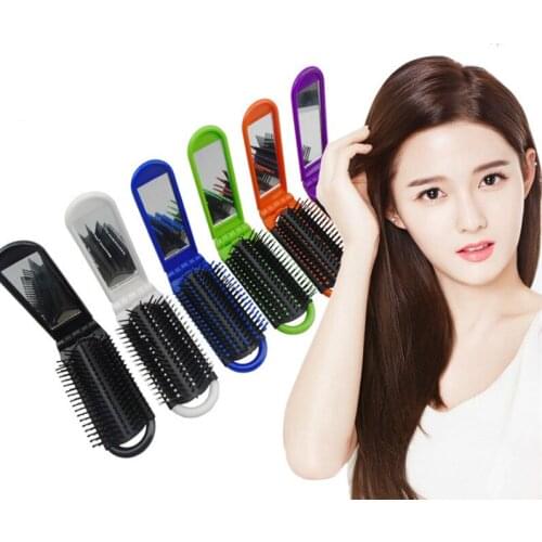 Pocket Size Purse Travel Comb Professional Travel Hair Combs Fashion Portable Folding Hair Brush with Mirror Compact 11*4.2cm