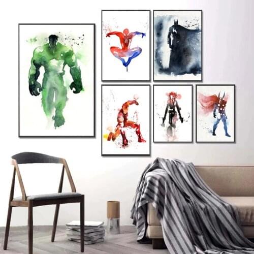 Canvas Painting Funny Spiderman Captain America Prints Posters Marvel Cartoon Movie Wall Pictures for Kids Room Decor Cuadros
