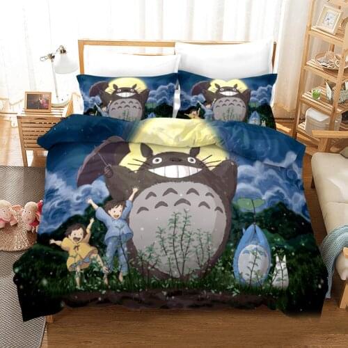 Hayao Miyazaki Film Series Totoro Duvet Cover Set 3D Anime Printing Bedding Bedroom 3 Pcs Sets Quilt Cover with Pillowcases