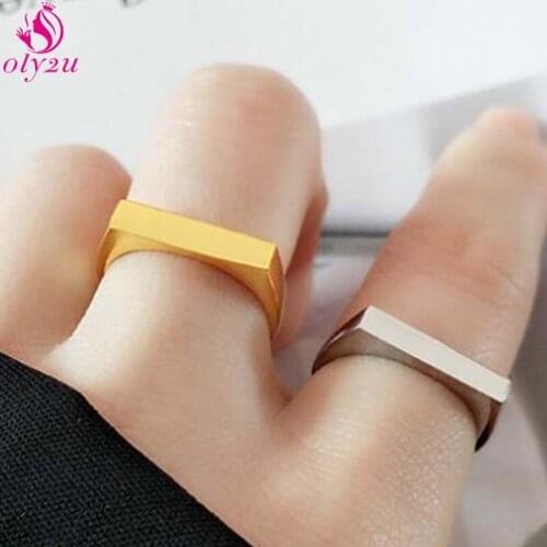 Korean Simple Geometric Rectangular Handmade Jewelry Wedding Couple Rings Female Jewelry Gifts for Men 2020 Trend Cool Stuff